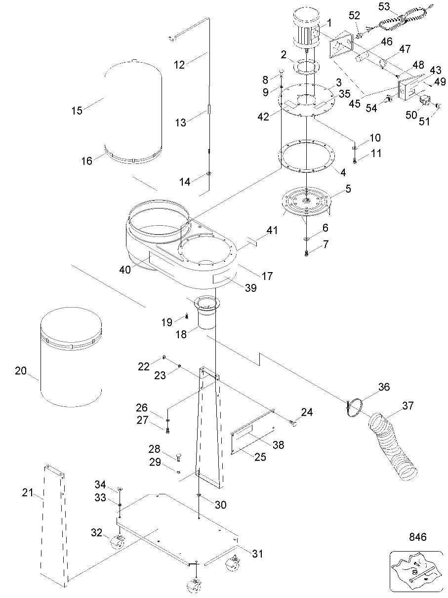 Default Diagram and Parts List for PC400AP Type 1 Porter Cable Dust Collector